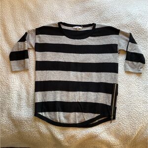 Sioni Angora Cashmere Blend Striped Black and Gray Sweater